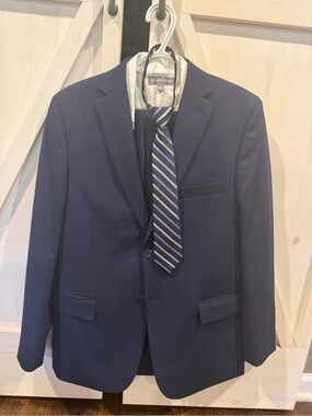 Calvin Klein Navy Blue Youth Suit Jacket with Striped Tie